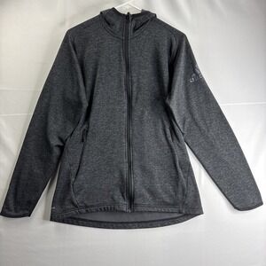 Adidas Climawarm Mens Heather‎ Gray Black Medium Full Zip Hooded Jacket Athletic